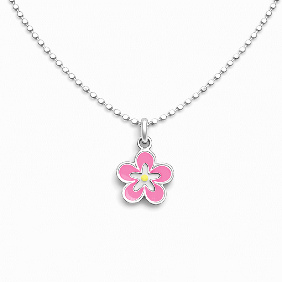 Collier femme ALOHA VIBES – chaîne boules facettées scintillantes & pendentif fleur d’hibiscus rose fluo et argent 925 – bijoux fait main en argent 925 | Pitch & Néo