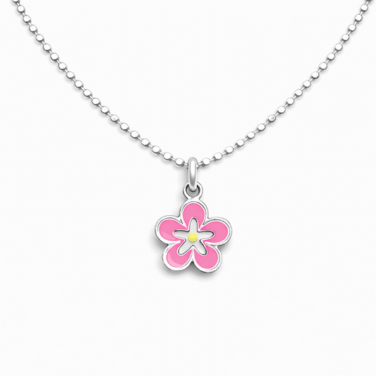 Collier femme ALOHA VIBES – chaîne boules facettées scintillantes & pendentif fleur d’hibiscus rose fluo et argent 925 – bijoux fait main en argent 925 | Pitch & Néo
