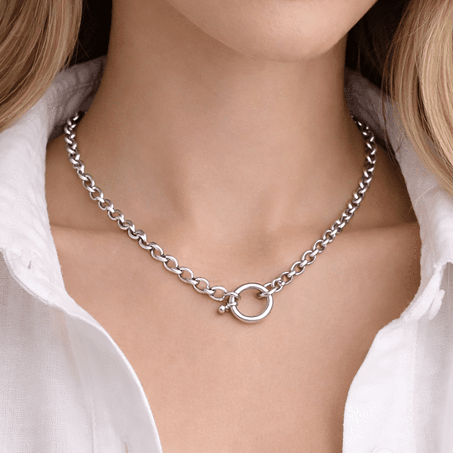 collier - femme - argent - 925 BIGGER IS BETTER, HONEY – chaîne jaseron, fermoir bouée oversize argent 925 – bijoux fait main en argent 925 | Pitch & Néo