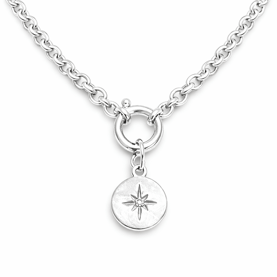 Collier femme argent 925 SHUT UP & GUIDE ME – chaîne jaseron 5,5 mm, fermoir bouée et médaille étoile polaire – bijoux fait main en argent 925 | Pitch & Néo