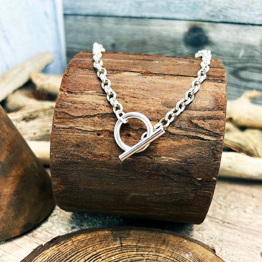 collier - femme - argent - 925 SILENT IS SILVER, SWEETHEART – chaîne jaseron et fermoir toggle oversize – bijoux fait main en argent 925 | Pitch & Néo