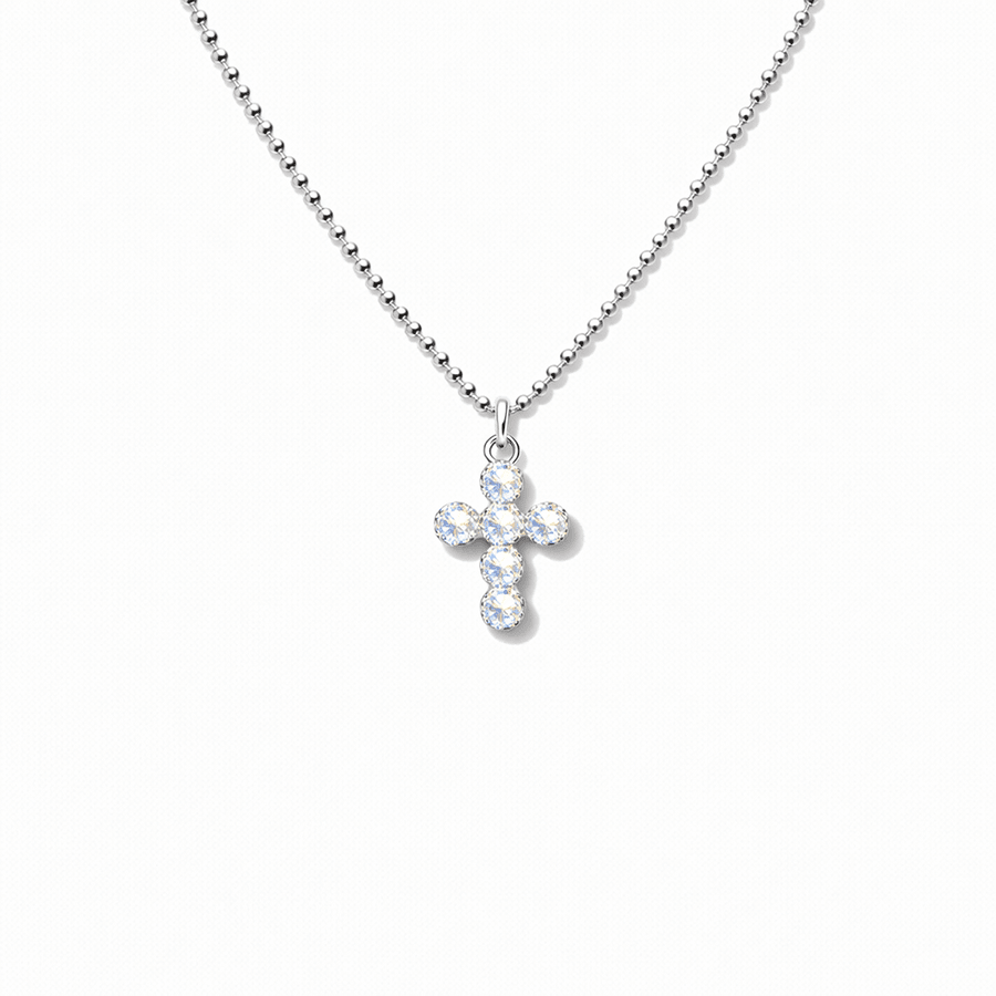 Collier femme argent 925 – SIN CITY, chaîne boules facettées scintillantes & pendentif croix zircons – bijoux fait main en argent 925 | Pitch & Néo