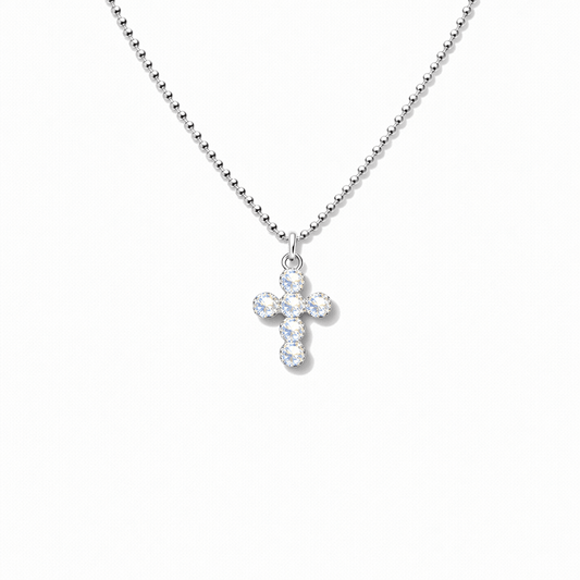 Collier femme argent 925 – SIN CITY, chaîne boules facettées scintillantes & pendentif croix zircons – bijoux fait main en argent 925 | Pitch & Néo
