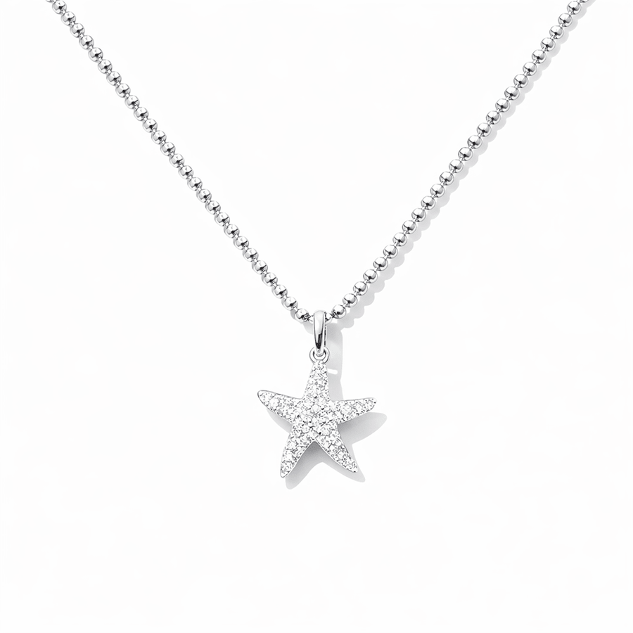 Collier femme BABY GODDESS – chaîne boules facettées scintillantes, pendentif mini étoile de mer zircons et argent 925 – bijoux fait main en argent 925 | Pitch & Néo