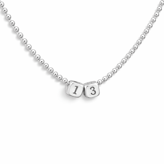 Collier femme boules facettées, cubes chiffres personnalisable argent 925 WHAT’S YOUR NUMBER? – bijoux fait main en argent 925 | Pitch & Néo