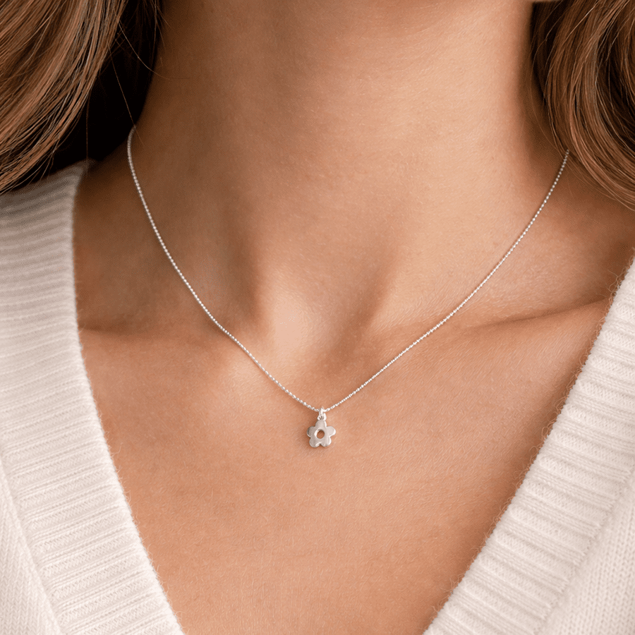Collier femme boules facettées, fleur ajourée miroir argent 925 F**CK THE DAISY – bijoux fait main en argent 925 | Pitch & Néo