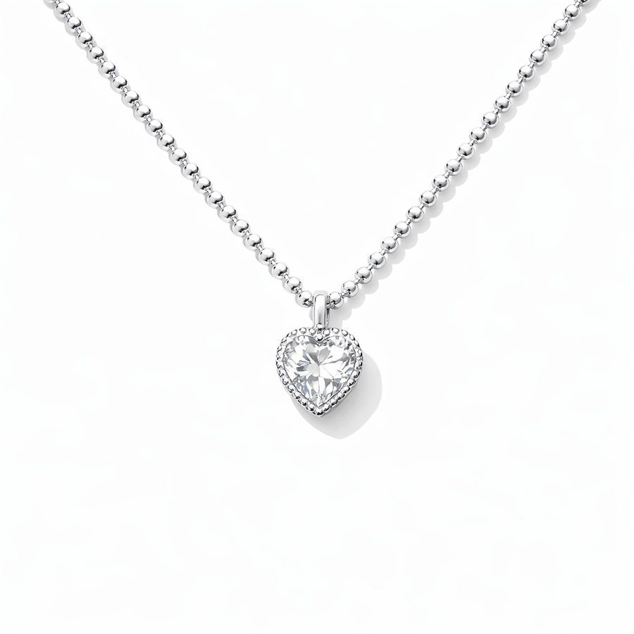 Collier femme BRIGHTER THAN MY FUTURE – chaîne boules facettées scintillantes, pendentif cœur zircon serti milgrain et argent 925 – bijoux fait main en argent 925 | Pitch & Néo