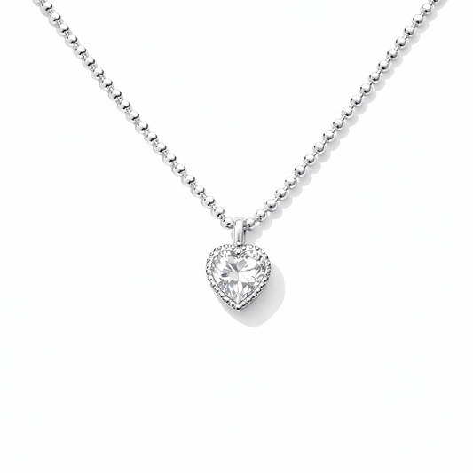 Collier femme BRIGHTER THAN MY FUTURE – chaîne boules facettées scintillantes, pendentif cœur zircon serti milgrain et argent 925 – bijoux fait main en argent 925 | Pitch & Néo