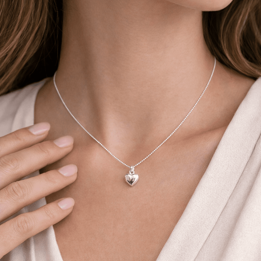 Collier femme DEEP CRUSH – chaîne boules facettées scintillantes & pendentif cœur bombé moyen en argent 925 – bijoux fait main en argent 925 | Pitch & Néo