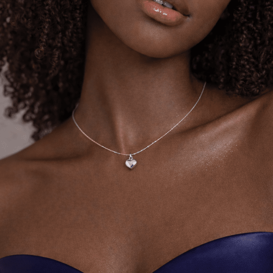 Collier femme DEEP CRUSH – chaîne boules facettées scintillantes & pendentif cœur bombé moyen en argent 925 – bijoux fait main en argent 925 | Pitch & Néo