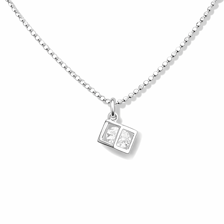 Collier femme DON’T BOX ME IN – chaîne boules facettées scintillantes, pendentif cube ajouré zircon mobile et argent 925 – bijoux fait main en argent 925 | Pitch & Néo
