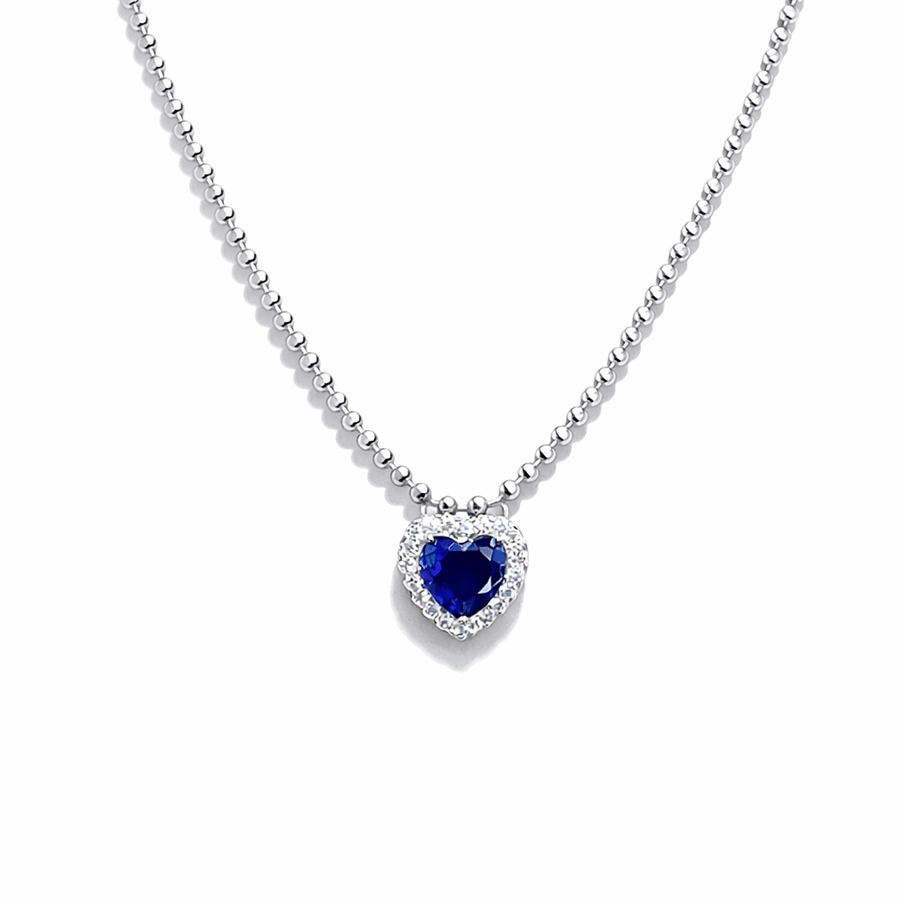 Collier femme DON’T PLAY WITH MY HEART, SUGAR – chaîne boules facettées scintillantes, pendentif cœur zircon bleu halo zircon diamant et argent 925 – bijoux fait main en argent 925 | Pitch & Néo