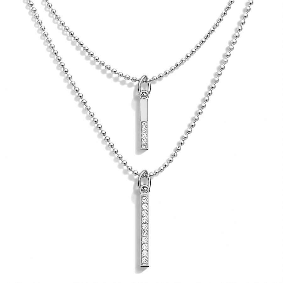Collier femme double - rang LUST LINE – chaînes boules diamantées & pendentifs barres verticales pavées de zircons en argent 925 – bijoux fait main en argent 925 | Pitch & Néo