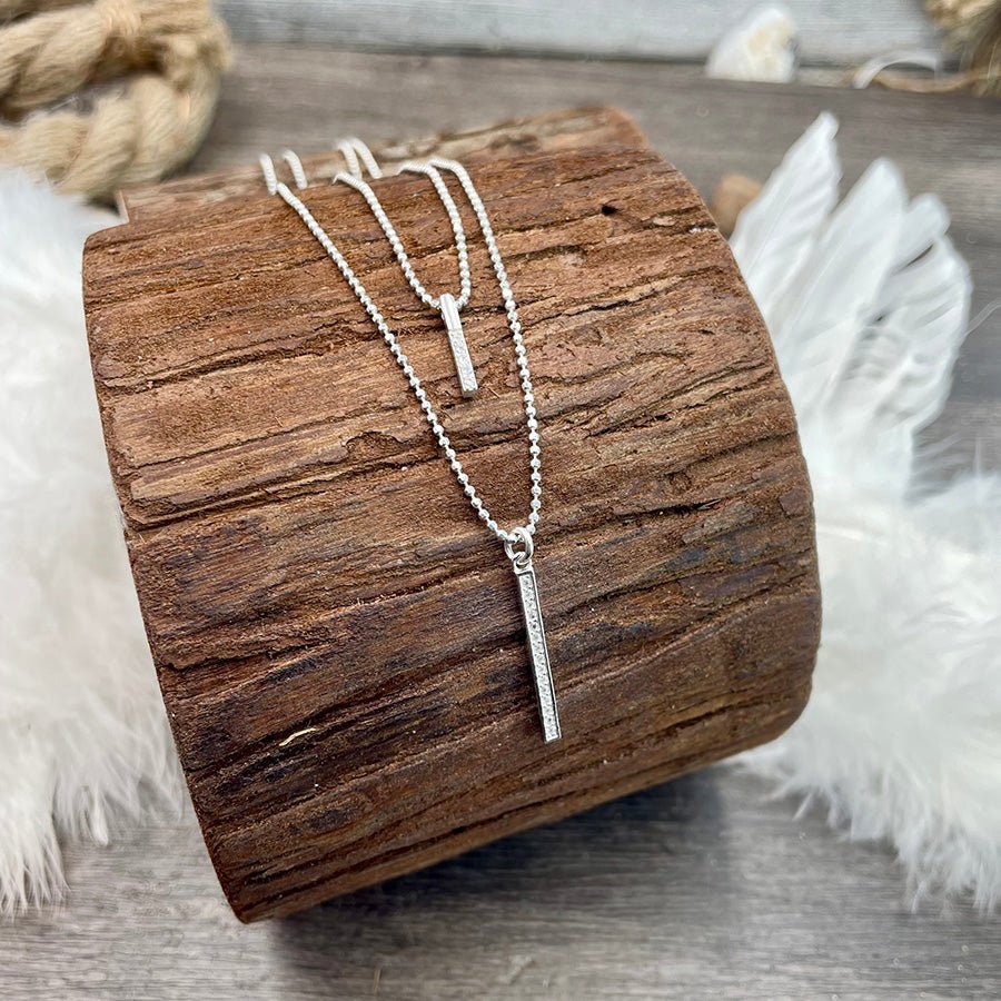 Collier femme double - rang LUST LINE – chaînes boules diamantées & pendentifs barres verticales pavées de zircons en argent 925 – bijoux fait main en argent 925 | Pitch & Néo