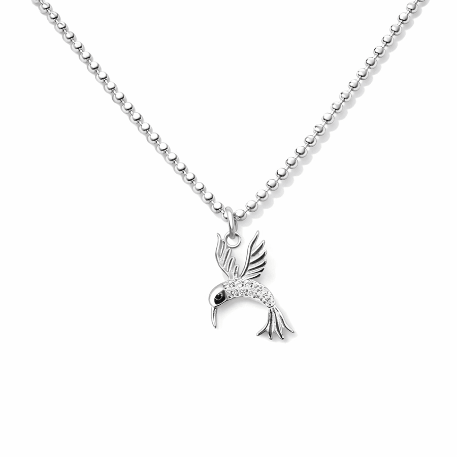 Collier femme DRAMA WINGS INCLUDED – chaîne boules facettées scintillantes, pendentif colibri serti zircons et argent 925 – bijoux fait main en argent 925 | Pitch & Néo