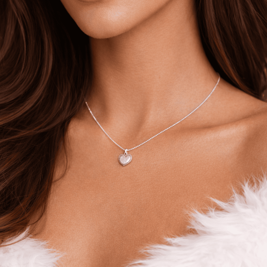 Collier femme DREAM ON HONEY – chaîne boules facettées scintillantes & pendentif cœur bombé perlé et argent 925 – bijoux fait main en argent 925 | Pitch & Néo
