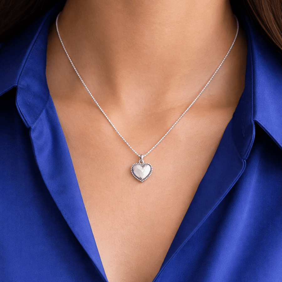Collier femme DREAM ON HONEY – chaîne boules facettées scintillantes & pendentif cœur bombé perlé et argent 925 – bijoux fait main en argent 925 | Pitch & Néo