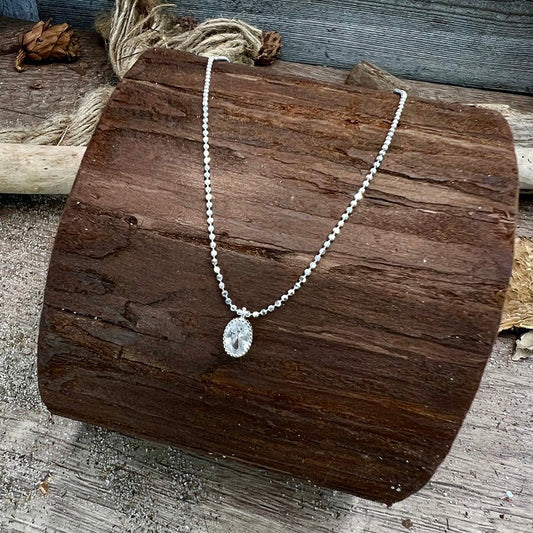 Collier femme DROP MY SPARK, QUEEN – chaîne boules facettées scintillantes & pendentif ovale zircon façon diamant et argent 925 – bijoux fait main en argent 925 | Pitch & Néo