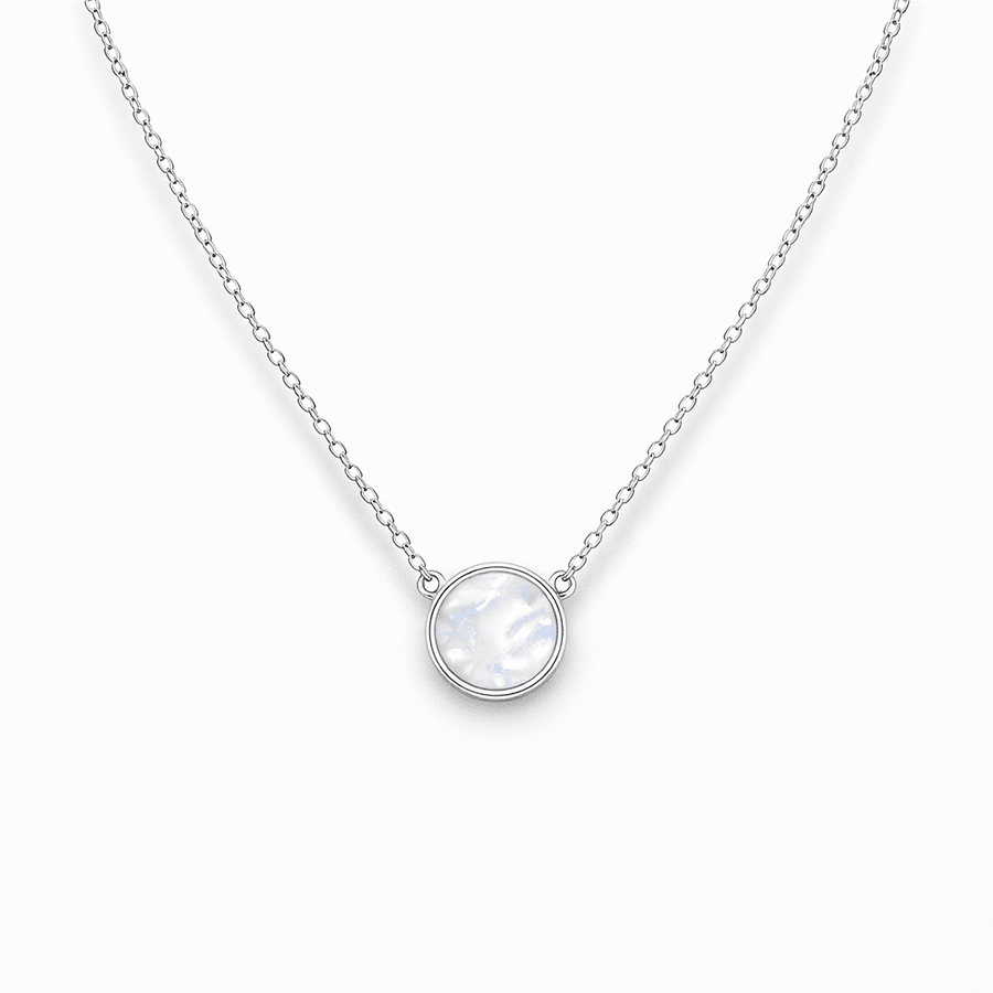 Collier femme en argent 925 – GLOW ME PURE, disque de nacre & chaîne forçat facettée – bijoux fait main en argent 925 | Pitch & Néo