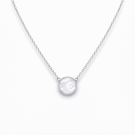 Collier femme en argent 925 – GLOW ME PURE, disque de nacre & chaîne forçat facettée – bijoux fait main en argent 925 | Pitch & Néo