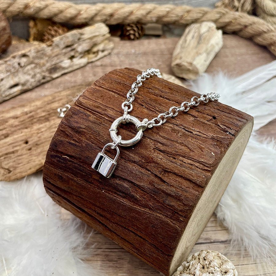 Collier femme ENTRY DENIED, SWEETIE – chaîne jaseron massive, pendentif cadenas plein 20 mm & fermoir bouée bijou en argent 925 – bijoux fait main en argent 925 | Pitch & Néo