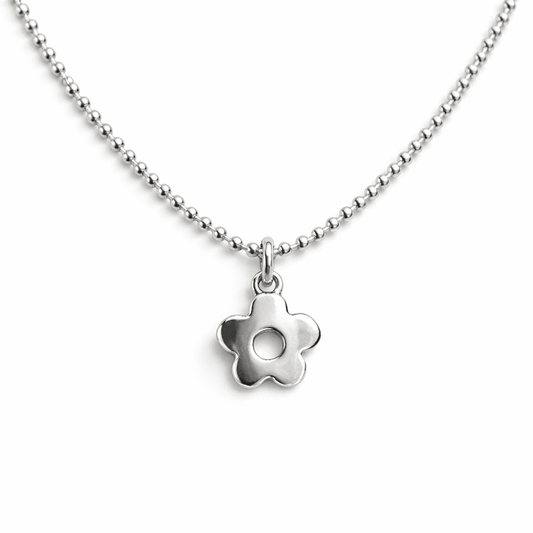 Collier femme F* THE DAISY – chaîne boules facettées scintillantes, pendentif fleur ajourée miroir et argent 925 – bijoux fait main en argent 925 | Pitch & Néo