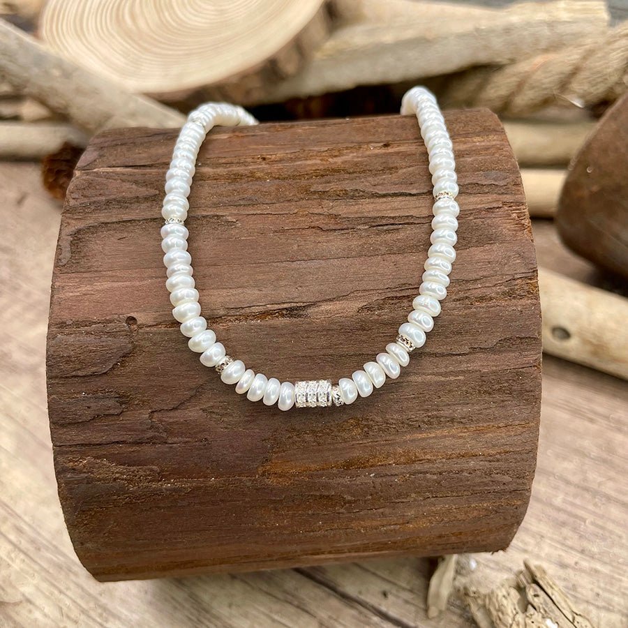 Collier femme FIFTH AVENUE, FIRST CLASS – perles rondelles de culture AAAA et pendentif tube pavé zircon argent 925 – bijoux fait main en argent 925 | Pitch & Néo