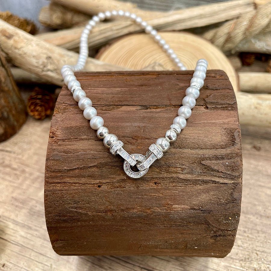 Collier femme FIFTY SHADES OF GREY – perles de culture véritables gris perle, fermoir bijou pavé façon diamant – bijoux fait main en argent 925 | Pitch & Néo