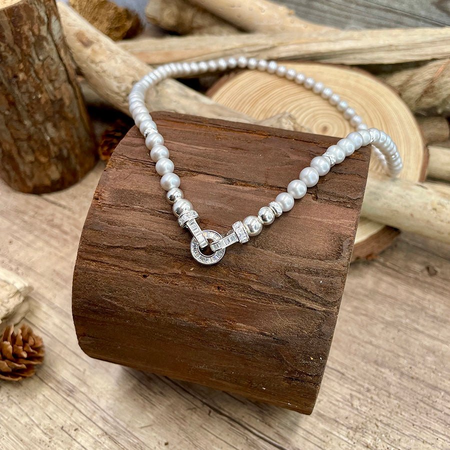 Collier femme FIFTY SHADES OF GREY – perles de culture véritables gris perle, fermoir bijou pavé façon diamant – bijoux fait main en argent 925 | Pitch & Néo