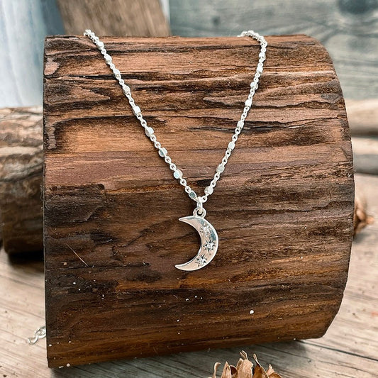 Collier femme FULL MOON & NO FILTER – chaîne forçat cubes facettés & pendentif lune oversize zircons étoilés en argent 925 – bijoux fait main en argent 925 | Pitch & Néo