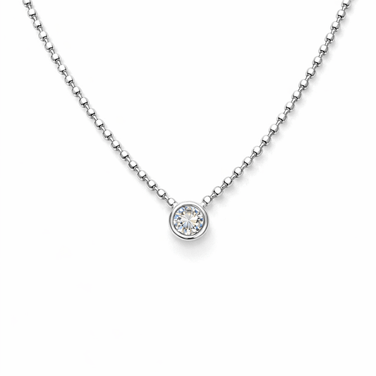 Collier femme GLOW OR GO HOME – chaîne boules facettées scintillantes & pendentif zircon façon diamant 7 mm serti clos en argent 925 – bijoux fait main en argent 925 | Pitch & Néo