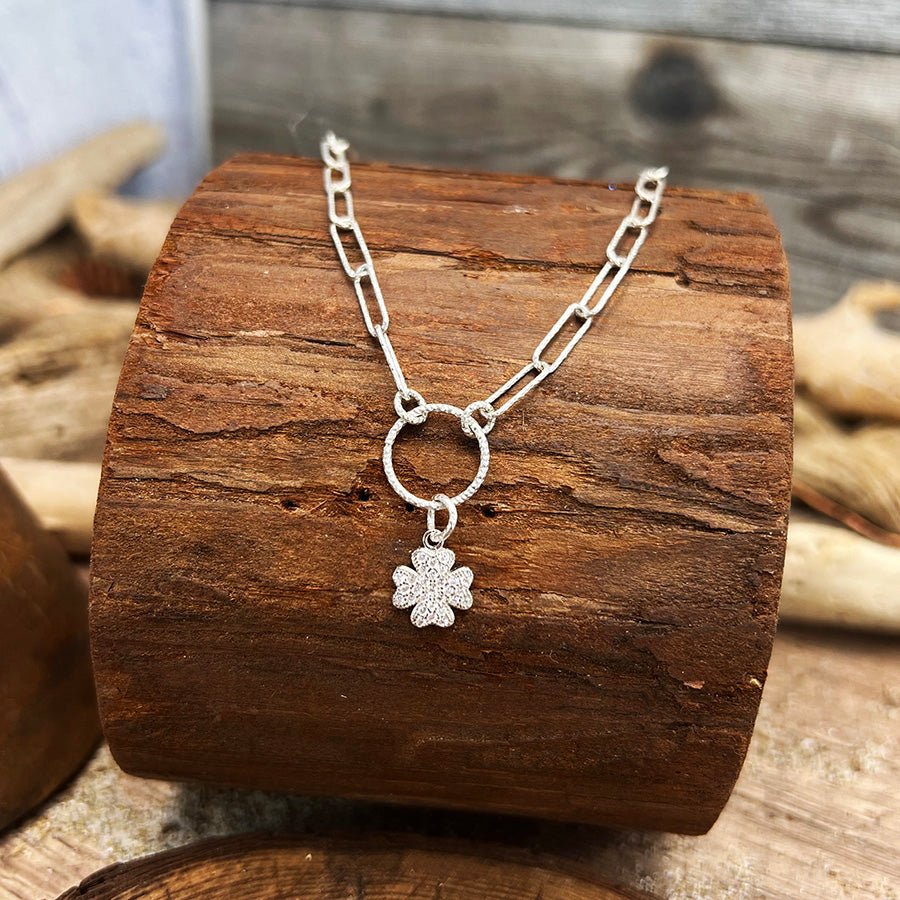 Collier femme GOOD LUX, HONEY – chaîne rectangulaire facettée façon diamant & pendentif fleur serti de zircons et argent 925 – bijoux fait main en argent 925 | Pitch & Néo