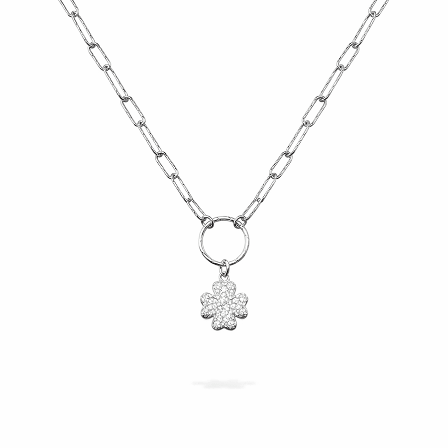 Collier femme GOOD LUX, HONEY – chaîne rectangulaire facettée façon diamant & pendentif fleur serti de zircons et argent 925 – bijoux fait main en argent 925 | Pitch & Néo