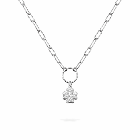 Collier femme GOOD LUX, HONEY – chaîne rectangulaire facettée façon diamant & pendentif fleur serti de zircons et argent 925 – bijoux fait main en argent 925 | Pitch & Néo
