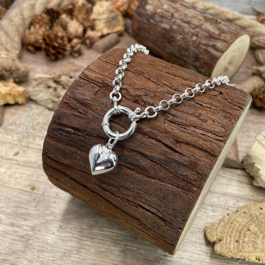 Collier femme HARD LOVE – chaîne jaseron épaisse, fermoir bouée & cœur massif en argent 925 – bijoux fait main en argent 925 | Pitch & Néo