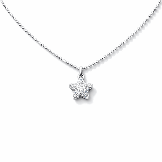 Collier femme HOLLYWOOD WHO? – chaîne boules facettées scintillantes & pendentif étoile pavée de zircons façon diamant en argent 925 – bijoux fait main en argent 925 | Pitch & Néo
