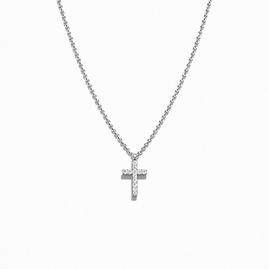Collier femme ICE ON THE LINE – chaîne boules facettées scintillantes, pendentif croix zircons façon diamant et argent 925 – bijoux fait main en argent 925 | Pitch & Néo