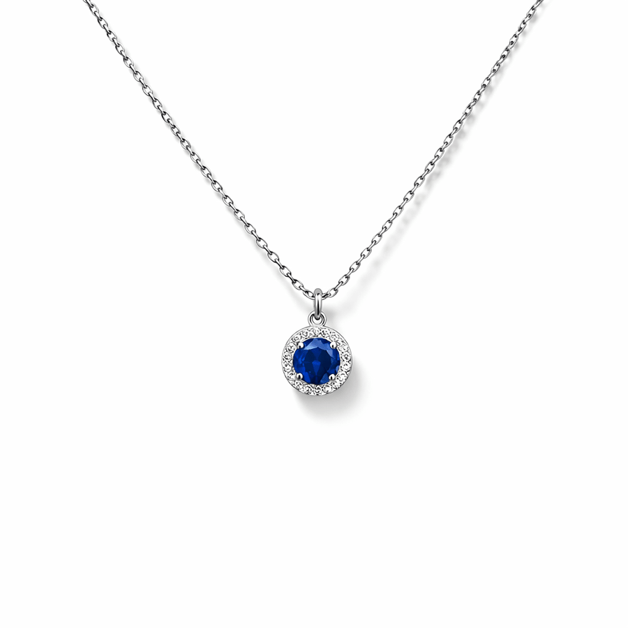 Collier femme ICE YOUR MAJESTY – chaîne forçat facettée & pendentif halo zircon façon saphir et zircons façon diamant en argent 925 – bijoux fait main en argent 925 | Pitch & Néo
