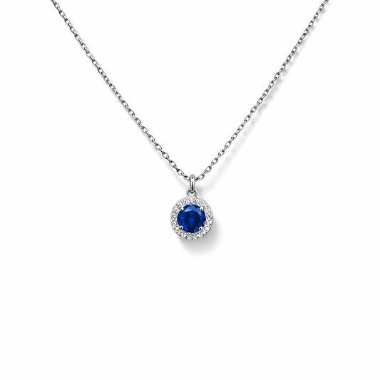 Collier femme ICE YOUR MAJESTY – chaîne forçat facettée & pendentif halo zircon façon saphir et zircons façon diamant en argent 925 – bijoux fait main en argent 925 | Pitch & Néo