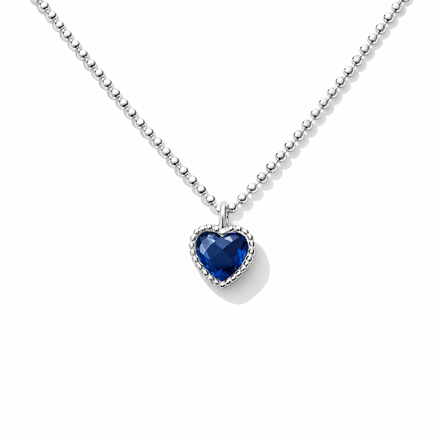 Collier femme ICY BUT BLUE, GAL – chaîne boules facettées scintillantes & pendentif cœur taille diamant façon saphir serti griffé strié en argent 925 – bijoux fait main en argent 925 | Pitch & Néo