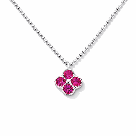 Collier femme KISS MY CANDY CHARM – chaîne boules facettées scintillantes & pendentif trèfle zircons fuchsia façon tourmaline rose et argent 925 – bijoux fait main en argent 925 | Pitch & Néo