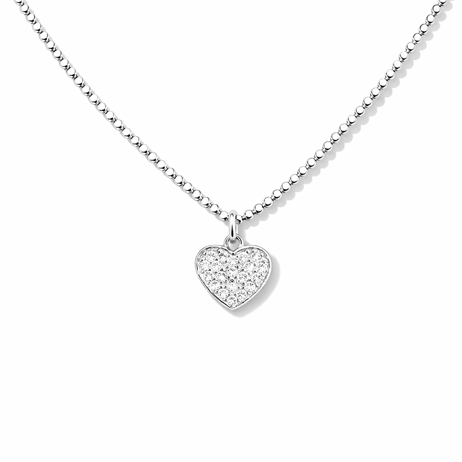 Collier femme KISS MY NECK – chaîne boules facettées scintillantes & pendentif cœur pavé de zircons en argent 925 – bijoux fait main en argent 925 | Pitch & Néo