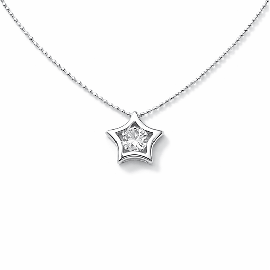 Collier femme KISS MY STAR – chaîne boules facettées scintillantes & pendentif étoile zircon façon diamant en argent 925 – bijoux fait main en argent 925 | Pitch & Néo
