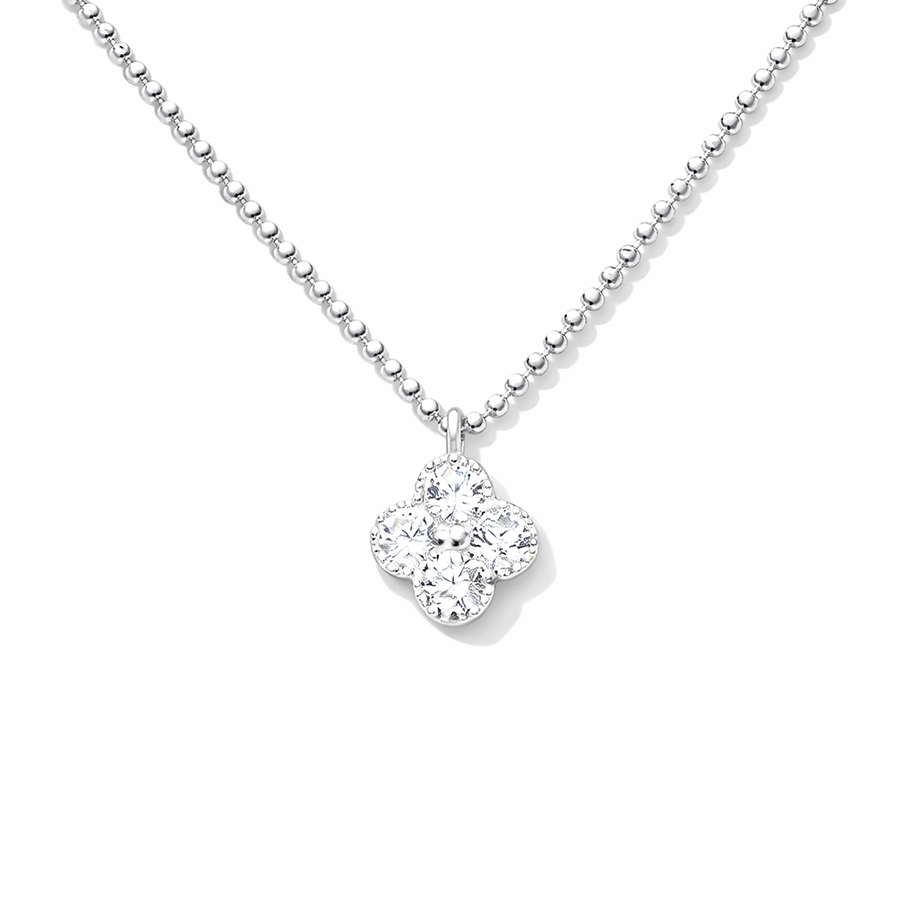 Collier femme LICK MY CLOVER – chaîne boules facettées scintillantes & pendentif trèfle pavé de zircons et argent 925 – bijoux fait main en argent 925 | Pitch & Néo