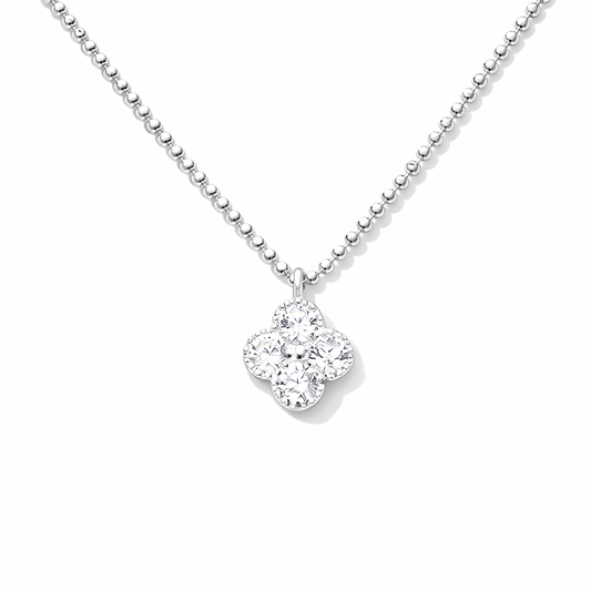 Collier femme LICK MY CLOVER – chaîne boules facettées scintillantes & pendentif trèfle pavé de zircons et argent 925 – bijoux fait main en argent 925 | Pitch & Néo