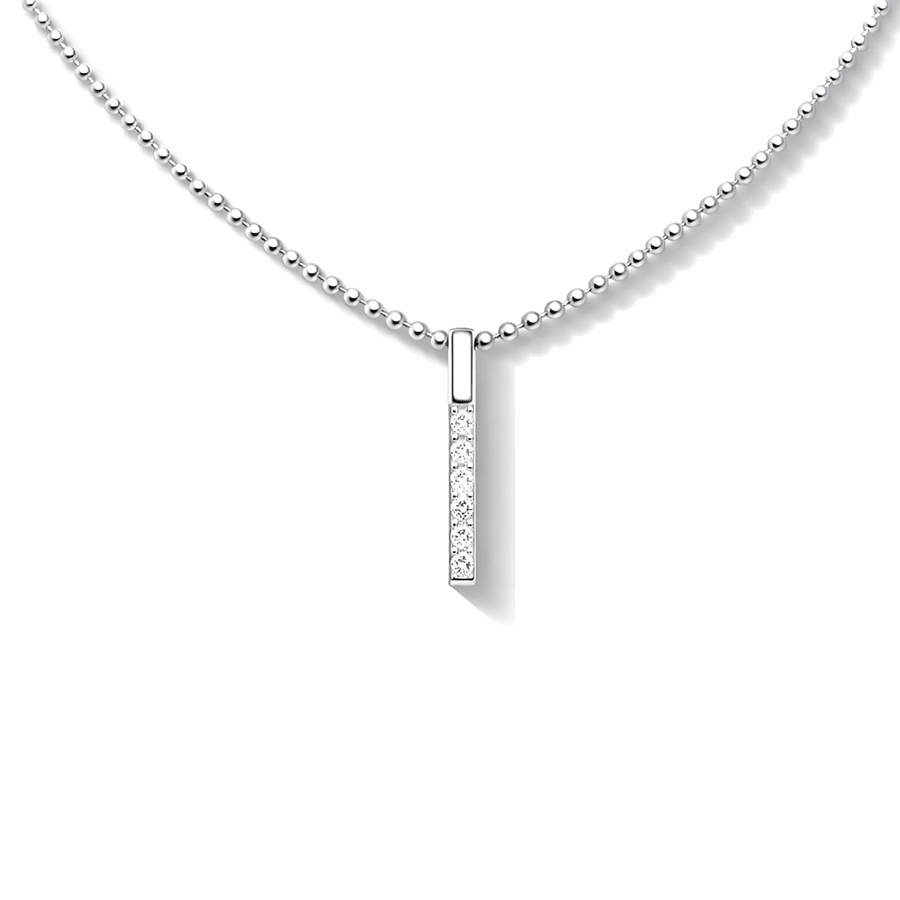 Collier femme LINE ME UP, DARLING – chaîne boules facettées scintillantes & pendentif barre zircons façon diamant en argent 925 – bijoux fait main en argent 925 | Pitch & Néo