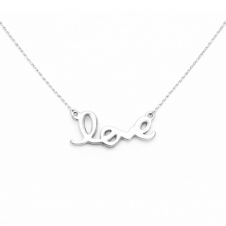 Collier femme LOVE SCRIPT – chaîne forçat fine & pendentif “love” en lettres manuscrites en argent 925 – bijoux fait main en argent 925 | Pitch & Néo