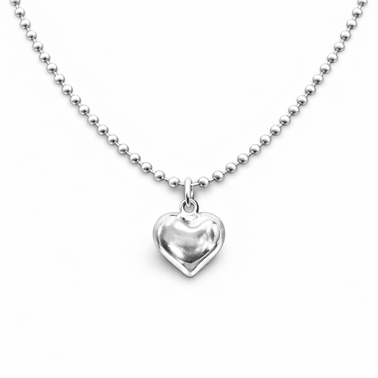 Collier femme LOVE ? TRY AGAIN. – chaîne boules facettées scintillantes & pendentif cœur bombé oversize en argent 925 – bijoux fait main en argent 925 | Pitch & Néo