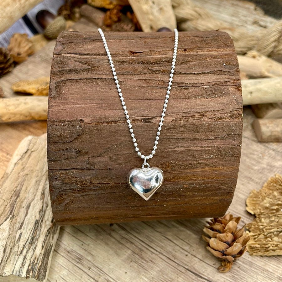 Collier femme LOVE ? TRY AGAIN. – chaîne boules facettées scintillantes & pendentif cœur bombé oversize en argent 925 – bijoux fait main en argent 925 | Pitch & Néo