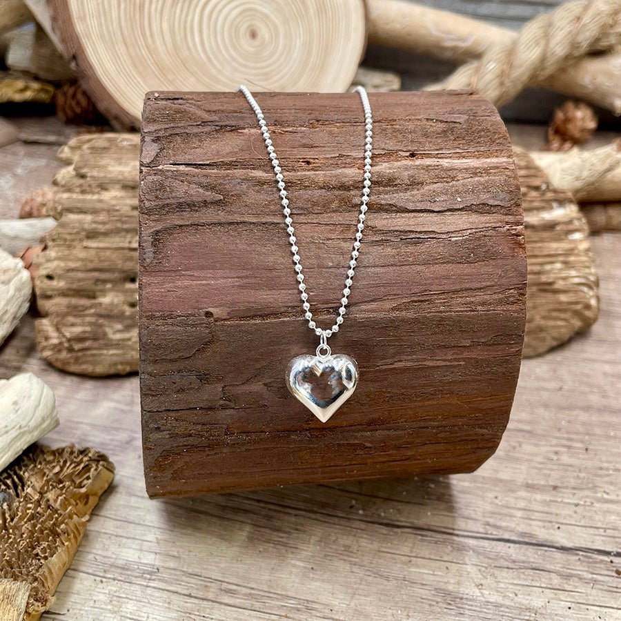 Collier femme LOVE ? TRY AGAIN. – chaîne boules facettées scintillantes & pendentif cœur bombé oversize en argent 925 – bijoux fait main en argent 925 | Pitch & Néo